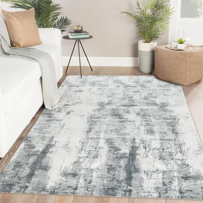 Produktbild von Waschbarer Grauer Teppich 120 x 170 cm - Modernes Abstract Kurzflor Teppich