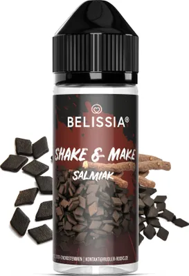 Produktbild von Belissia Shake and Make Salmiak - 10ml hochdosiertes Lebensmittelaroma + 120ml Schüttelflasche - Für Backen, Speisen, Getränke, Shakes, DIY & Raumduft