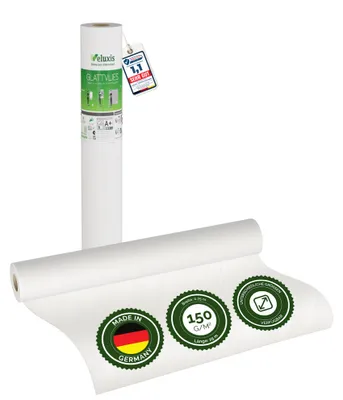 Produktbild von Glattvlies Vliestapete weiß – Renoviervlies Untertapete, 25,00 m x 0,75 m, 150g/m², überstreichbar, rissüberbrückend, formstabil – Veluxis