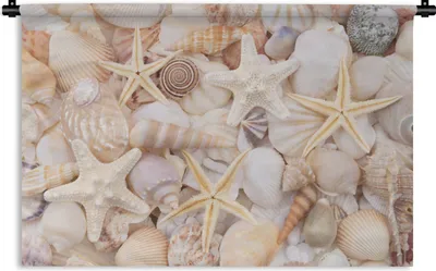 Produktbild von MuchoWow® Wandteppich Wandbehang Seestern - Muscheln - Strand - Sommer 60x40 cm Tapisserie Dekoration Wandtuch - Wanddekorationen