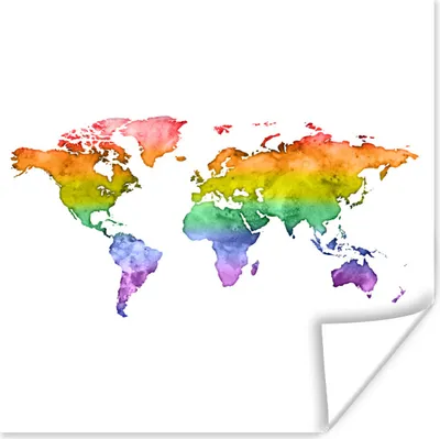 Produktbild von MuchoWow® Poster Karte - Regenbogen - Aquarellfarbe 75x75 cm - Wand Dekoration