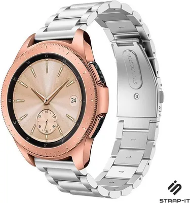 Produktbild von Strap-it Gliederarmband - Kompatibel mit Samsung Galaxy Watch Armband 42mm Ersatzarmband Edelstahl - Faltschließe - Hochwertiges Material - für Smartwatch 20mm Armband Silber