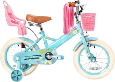 Produktbild von Kinderfahrrad 16 Zoll (41 cm) Unisex – Mit Stützrädern, Korb, Klingel & Puppensitz – Blau