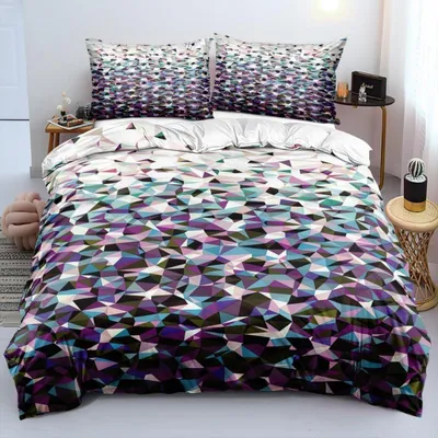 Productafbeelding van Bettenset 135x200 cm + 80x80 cm, microvezel, 3D geometrisch design, met rits
