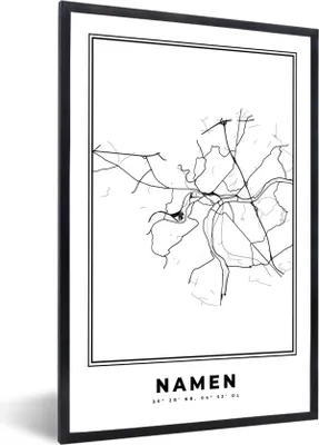Produktbild von MuchoWow® Gerahmtes Poster Karte - Stadtplan - Namur - Belgien - Schwarz und weiß 60x90 cm - Poster mit Schwarzem Bilderrahmen Wandposter Rahmen Foto Bilder - Kunst