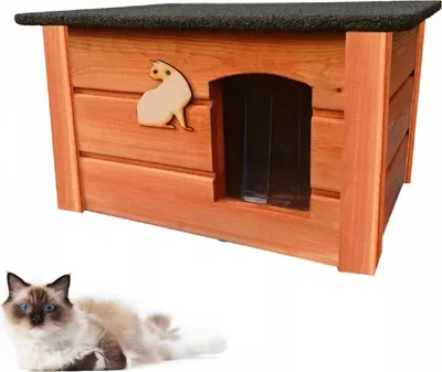 Produktbild von QLS Katzenhaus aus Holz 60x44 cm Isoliert Teak Winterfest Montiert Outdoor 10993
