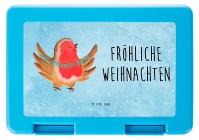 Produktbild von Mr. & Mrs. Panda Bento Box Rotkehlchen Weihnachten - Eisblau - Geschenk, Vesperbox, Weihnachtsgruß, Bentobox, Lunchbox, Vogel, Winter, Snackdose, Frohe, Snackbox, Xmas