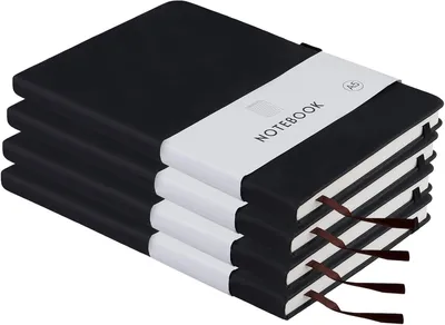 Produktbild von Notizbuch A5 4er Set, schwarz, Hardcover, 100 Blatt, liniert, für Notizen