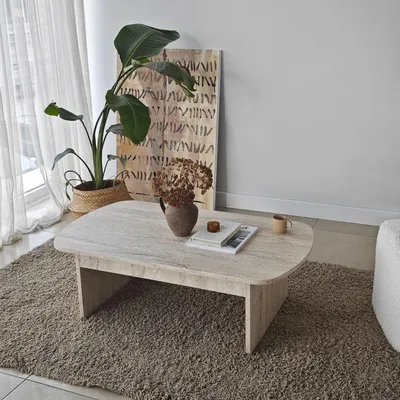 Obrázok produktu pre Skye Decor, moderný konferenčný stolík z travertínu, 105 x 60 x 35 cm | 100% melamínová doska, hrúbka 18 mm, s PVC lemom | Elegantný dizajn pre váš domov.
