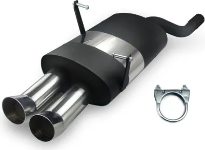 Produktbild von JOM Edelstahl Sportauspuff Auspuff Endschalldämpfer 2x76 rund DTM BMW E46 4Zyl