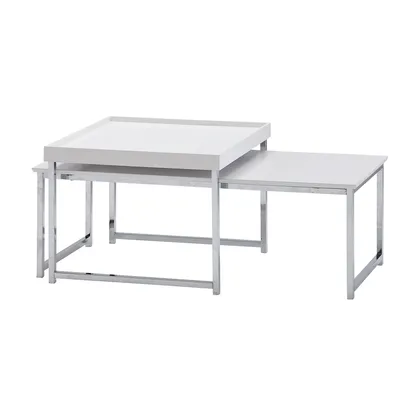 Produktbild von Couchtisch 2er Set Holz / Metall Sofatisch Eckig Weiß Modern (Farbe: Weiß)