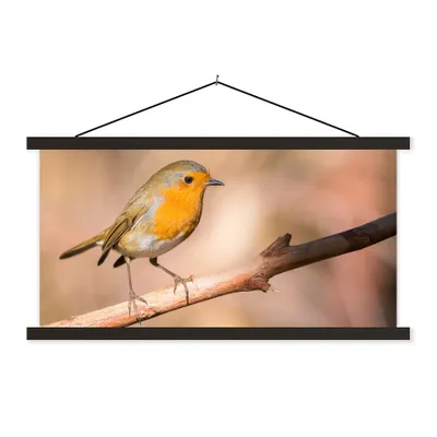 Produktbild von MuchoWow® Textilposter Vogel - Zweig - Rotkehlchen 120x60 cm mit schwarzem Rahmen - Dekoration Schlafzimmer