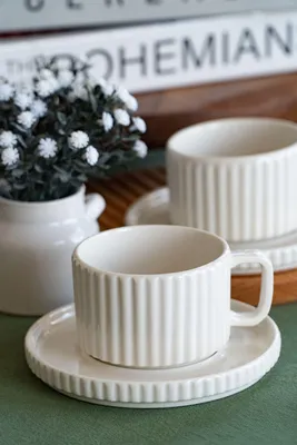 Image de Hermia Concept, ensemble de tasses à thé de haute qualité (4 pièces) - 100% porcelaine, blanc, 8 cm, 14 cm