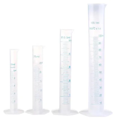 Messzylinder-Set, Kunststoff, 4 Stück, 10–100 ml