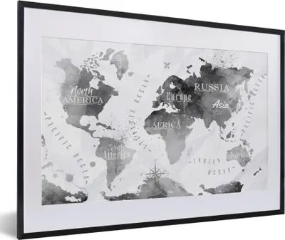 Produktbild von MuchoWow® MuchoWow® Gerahmtes Poster Weltkarte - Schwarz - Ölfarbe 60x40 cm - Poster mit zchwarzem Bilderrahmen - Schlafzimmer - Plakat in Rahmen - Drucken