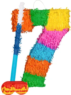 Produktbild von Fax Potato Nummer 7 Pinata-Set mit Stock und Augenbinde – blauer Stock