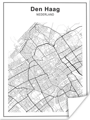 Produktbild von MuchoWow® Poster Stadtplan - Den Haag - Schwarz und weiß 90x120 cm - Wohnzimmer