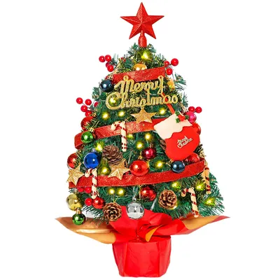 A decorated artificial Christmas tree on a white background.