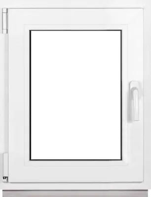 A white PVC window frame with a clear glass pane, shown from the front.