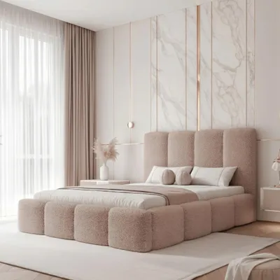 Produktbild von Polsterbett LANDARE 180x200 Altrosa Boucle Teddy-Stoff mit Bettkasten & Lattenrost