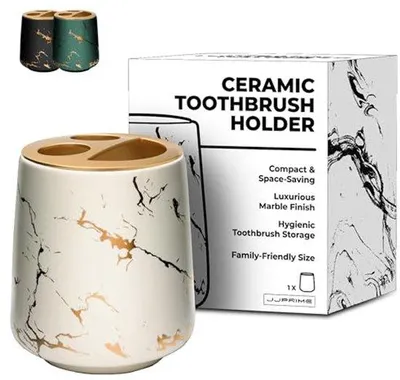 Imagen del producto de Vasos para enjuague bucal de cerámica, color blanco mármol, sin necesidad de perforación