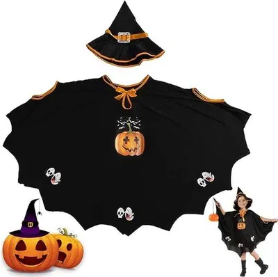 Immagine prodotto di Costume da bambino con mantello da pipistrello e cappello, 90-150 cm, arancione
