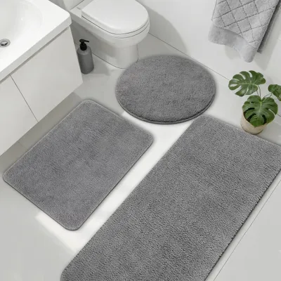 Immagine prodotto di Elzusha - Set di 3 tappetini da bagno grigi, antiscivolo e assorbenti
