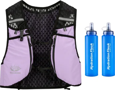 Zdjęcie produktu dla Kamizelka hydracyjna Vanaheimr z kieszeniami, regulowanymi paskami, unisex, kamizelka do biegania, kamizelka turystyczna, kamizelka rowerowa, fioletowa, z workiem na wodę 0,5 l*2