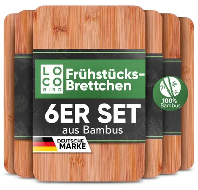 Productafbeelding van Set van 6 houten ontbijtbordjes van bamboe 22x14cm - snijplank voor gravure