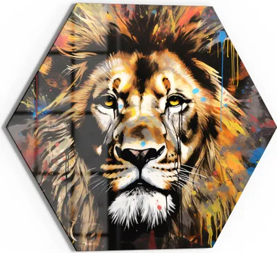 Produktbild von DEQOART Glasbild Echtglas 40x35 cm 'Farbenkönig der Wildnis' Wandbild Bild modern Deko
