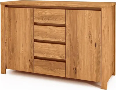 Produktbild von Kommode Tinci aus Wildeiche massiv 115x45x77 mit 2 Türen 4 Schubladen Holzbeinen