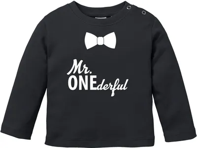 Produktbild von Baby Langarmshirt Babyshirt Mr Onederful Geburtstag 1 Jahr Geschenk Jungen Shirt Moonworks® schwarz 56/62 (1-3 Monate)