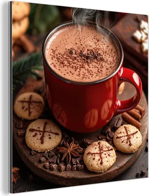 Produktbild von MuchoWow Wanddekoration Metall Metallbild Wandkunst 20x20 cm Schokoladenmilch - Becher - Winter - Weihnachten - Gemütlichkeit MuchoWow Aluminium Gemälde - Alu Dibond Bilder