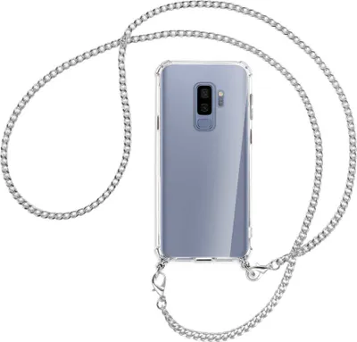 Produktbild von Handykette Backcover-Schutzhülle mit Band (Metall silberfarben) für Samsung Galaxy S9+ / S9 Plus - silberfarbene Kette