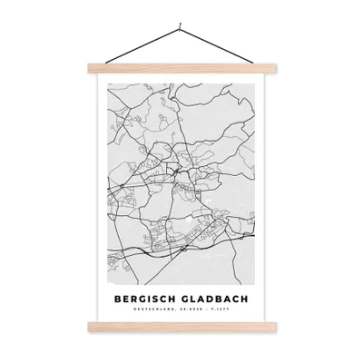 Produktbild von MuchoWow® Textilposter Karte - Bergisch Gladbach - Karte - Deutschland 120x180 cm mit holzfarbenen Rahmen - Textil-Plakat