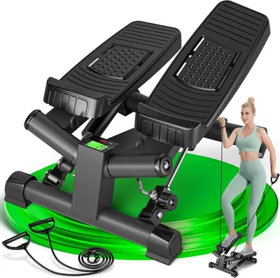 Produktbild von Mini-Stepper – Heimtrainer – Cardio-Training – Mit Widerstandsbändern – Kompaktes Design – Schwarz