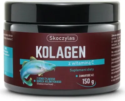 A jar of Skoczylas Kolagen with Vitamin C.