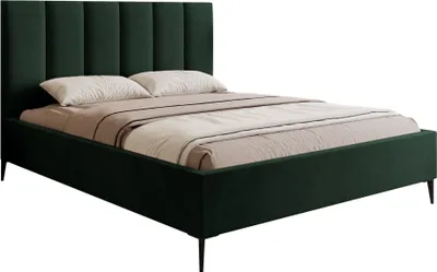 Obrázok produktu pre Selsey Masego - Čalúnená posteľ 180x200 cm, s podnožou, velúrovým poťahom a kovovými nožičkami, tmavozelená