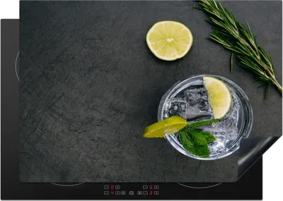 Produktbild von KitchenYeah© Herdabdeckplatte Cocktail - Glas - Zitrone , 75x52cm, Küche Deko, Glaskeramikkochfeld Herdabdeckung, Abdeckplatte fùr Kochfeld