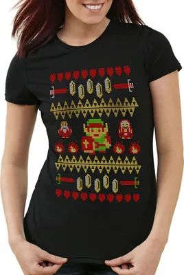 Produktbild von style3 Link Ugly Christmas Sweater Damen T-Shirt strick pulli weihnachten zelda xmas, Farbe:Schwarz, Größe:XL