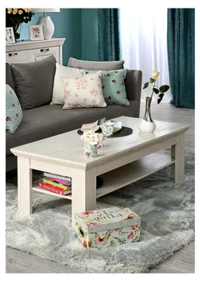Produktbild von Couchtisch im Landhausstil mit Ablagefläche, Holzwerkstoff, Pinie Weiß, 120 x 45 x 60 cm
