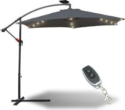 Produktbild von Jopassy Sonnenschirm mit LED Beleuchtung Ampelschirm - Sonnenschutz, Gartenschirm - Grau, 300cm