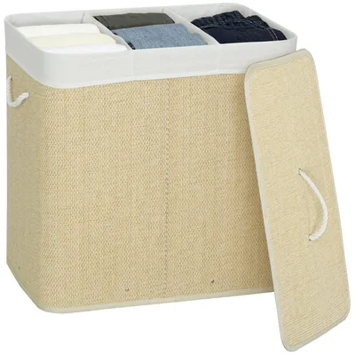 Produktbild von HOMCOM Bambus Wäschekorb mit Deckel Herausnehmbarer Wäschesack 144 L Creme