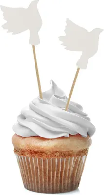 Produktbild von 12 Stück Taubenförmige Cupcake-Stöpsel für Erstkommunion oder Taufe