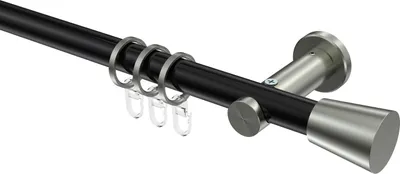 Produktbild von Interdeco Gardinenstange / Vorhangstange Schwarz / Edelstahl-Optik, Typ Platon Sitra (Konus), 20 mm Ø 1-läufig, 360 cm