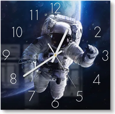 Produktbild von DEQORI Glasuhr 30x30 cm Zahlen 'Schwebender Kosmonaut' Wanduhr Glas Uhr Design leise