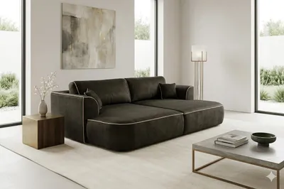 Productafbeelding van BIGSOFA COZI, bruin met ecru rand, fluweel