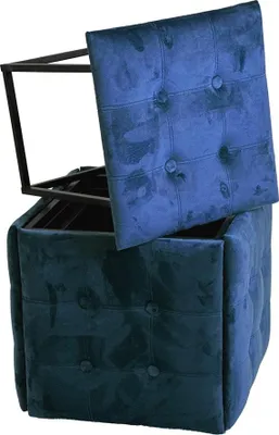 Productafbeelding van Puff-transformer 5-in-1 - 5 krukken in 1, fluwelen poef, marineblauw
