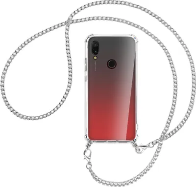Produktbild von Handykette Backcover-Schutzhülle mit Band (Metall silberfarben) für Xiaomi Redmi 7 - silberfarbene Kette