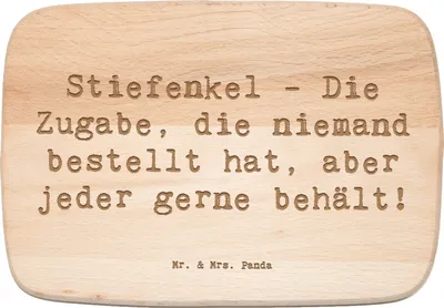 Produktbild von Mr. & Mrs. Panda Holzbrett Spruch Stiefenkel Freude - Transparent - Geschenk, Familienmitglieder, buchenholzbrett, Patchworkfamilie, Überraschung, Familienwerte, Lächeln